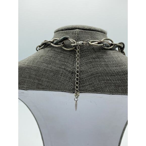 Laura Ashley Chain Leather Cord Statement Necklace Dangle Beads Marble Crystals - Picture 10 of 10